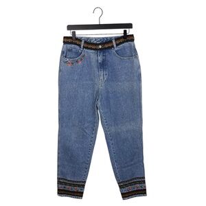 Vintage 90s Y2K Bill Blass Jeans Floral Rose Embroidered Women's Size 12 Boho